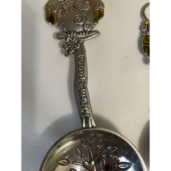 Owls Measuring Spoons Amber Silver Owls Branches Tree Hearts 4 Pc Set - Picture 4 of 13